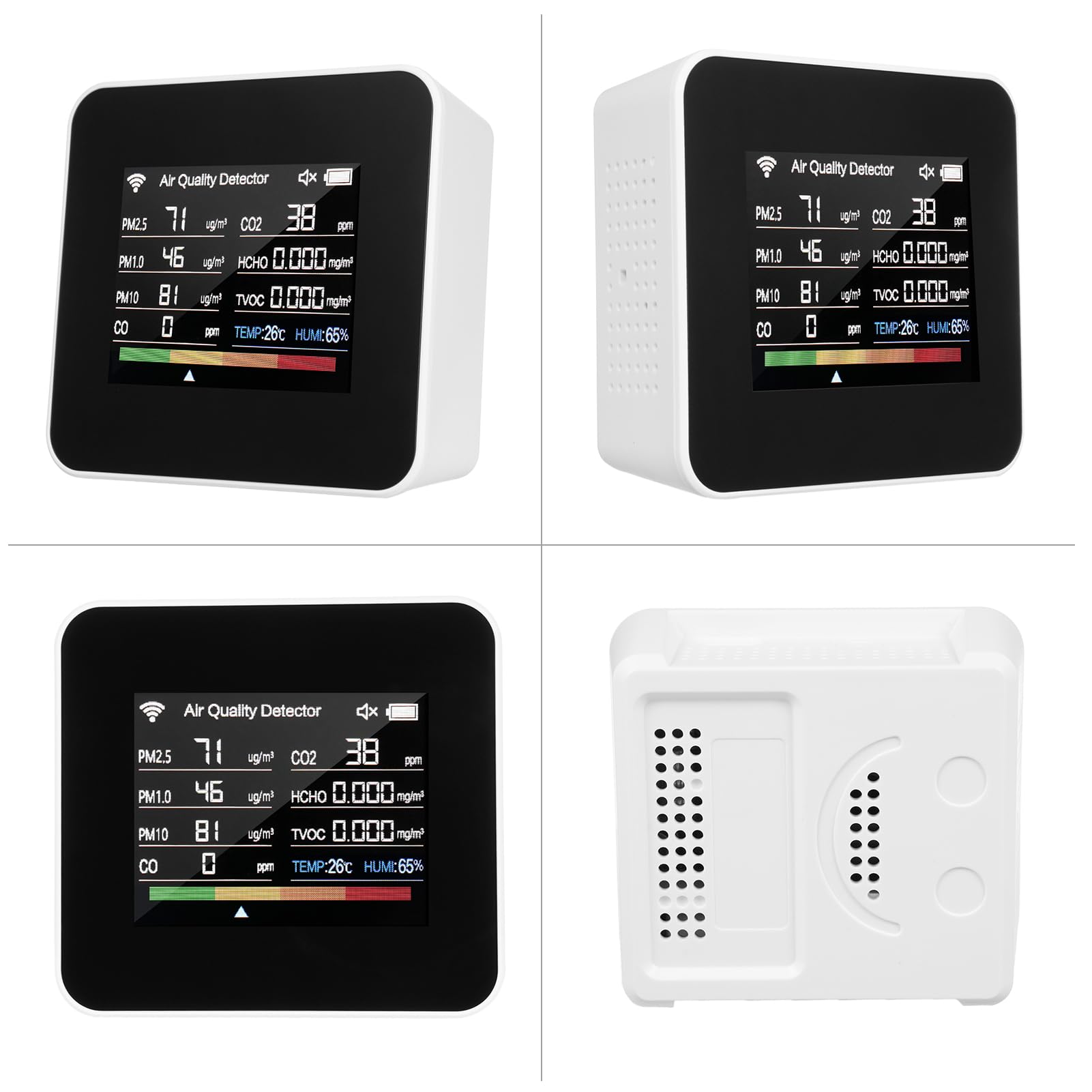 Irfora Monitor jakości powietrza w pomieszczeniu 14 w 1, WiFi, wykrywa temperaturę CO₂ CO TVOC HCHO temperaturę i wilgotność powietrza PM2,5 PM1,0 PM10 2,8-calowy kolorowy wyświetlacz TFT