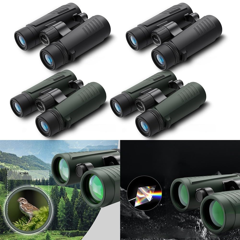 Binocolo professionale dotato di prismi Bak4 e obiettivo grandangolare per escursionismo, bird watching, campeggio, viaggi, attività all'aperto, colore nero e verde, 8 x 42 (10 x 42 verde)