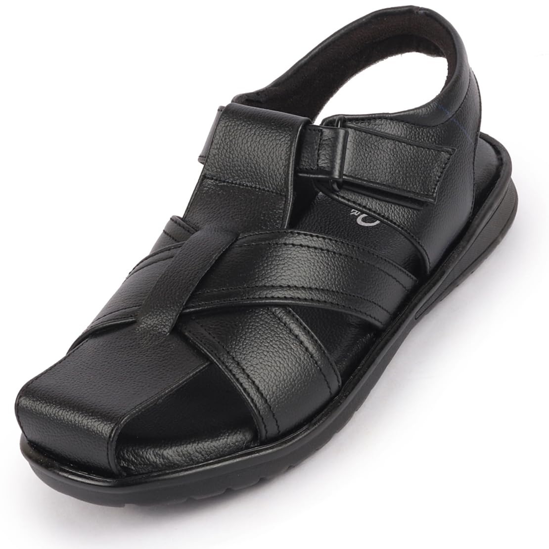 FAUSTO FST FOSMS-2060 BLACK-45 Mens Black Genuine Leather Hook & Loop Closed Toe Fisherman Roman Sandals (11 UK) (B0CCL77YDT) Amazon Price History, Amazon Price Tracker