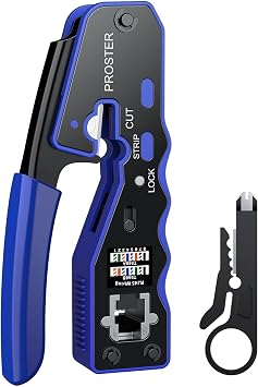 Proster RJ45 Crimp Tool - 3 in 1 Ethernet Crimping Tool Pass Through Crimper for RJ45 Cat5/5e Cat6/6a Connector with Wire Stripper Crimping Tool - 8P8C