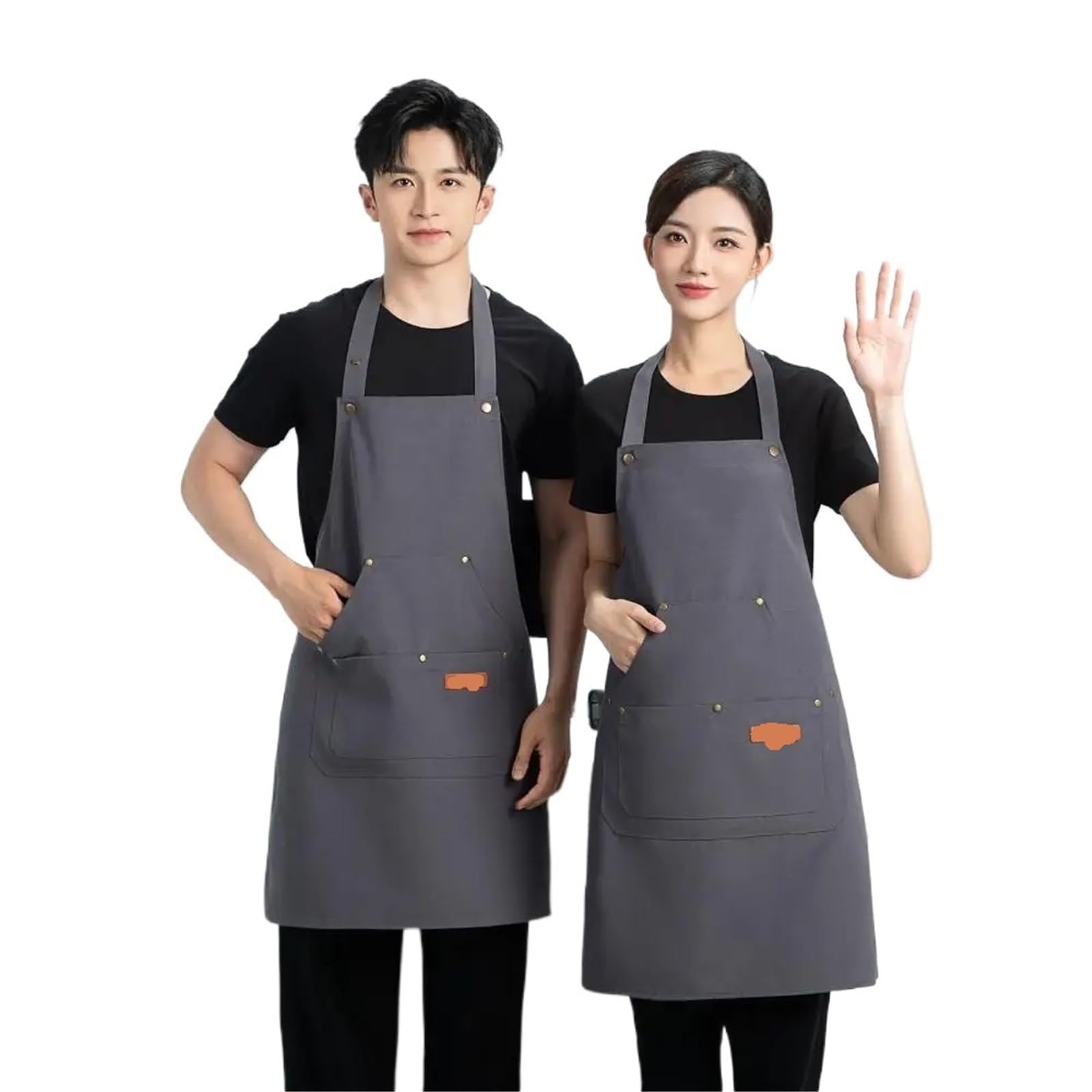Delantal De Cocina Delantal de Catering de 2 uds, delantal impermeable Unisex for restaurante y café, delantal de Catering con bolsillos Para Barbacoa，Cocinar，Hornear(Gray)
