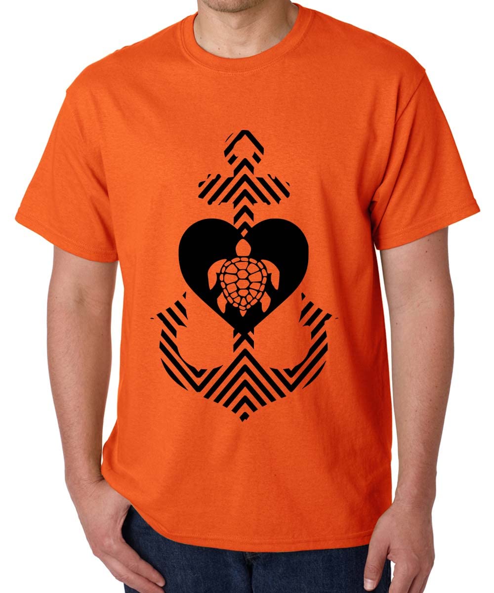 CaseriaMen's Round Neck Cotton Half Sleeved T-Shirt with Printed Graphics - Heart Sea Turtle