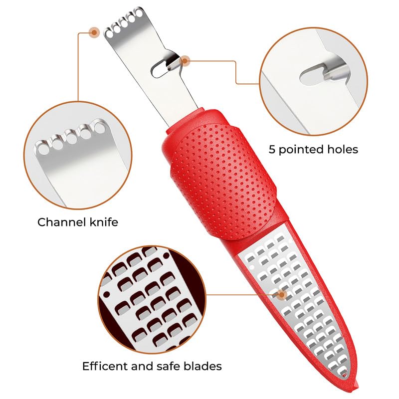 Lemon Citrus Orange Zester and Grater Tool, Cheese Grater & Vegetable Grater for Lime, Garlic, Ginger, Chocolate, Fruits, Dishwasher Safe, Red - Image 3