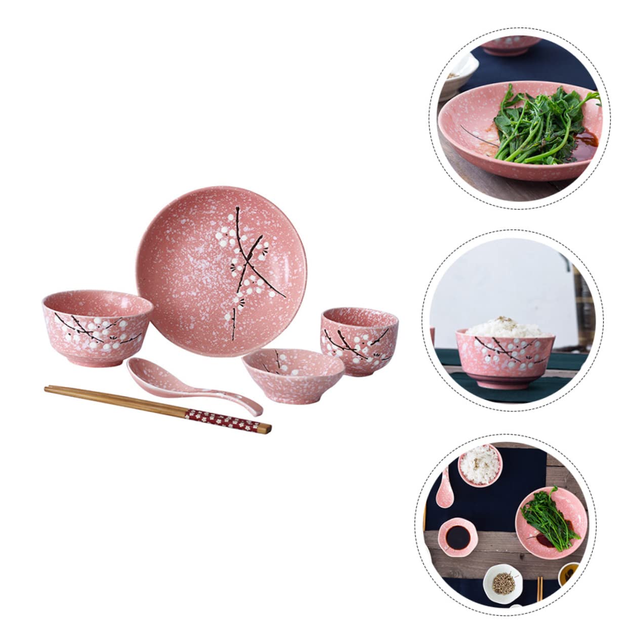 BESTYASH Juego De Vajilla Japonés Cerámico Rosa 12 Piezas Para Hogar, Incluye Cuencos, Platos, Tazas y Cubiertos, Apto Para Cenas y Restaurante