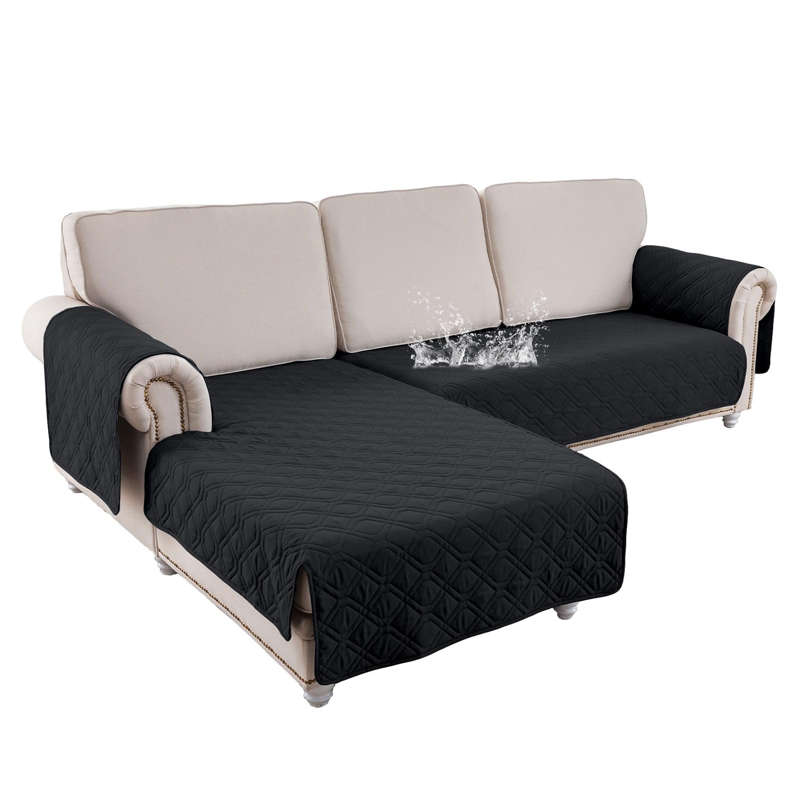 DEZYPZAM Waterproof Sofa Covers, Reversible Chaise End Sofa Cover, L Shape Sofa Protector for Pets Furniture Sofa Protector, Corner Sofa Bed Cover (Black,Small)