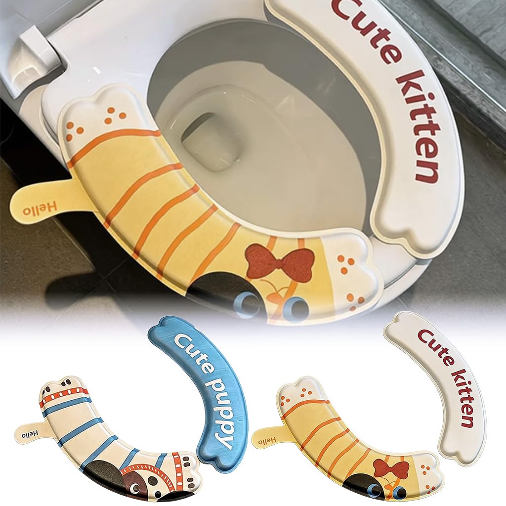 HASTHIP® 2 Pairs Toilet Seat Cover Pads soft EVA toilet seat cushion cover with waterproof and adhesive backing for U shape and V shape seats includes lifting handle for hygienic daily use-image-32