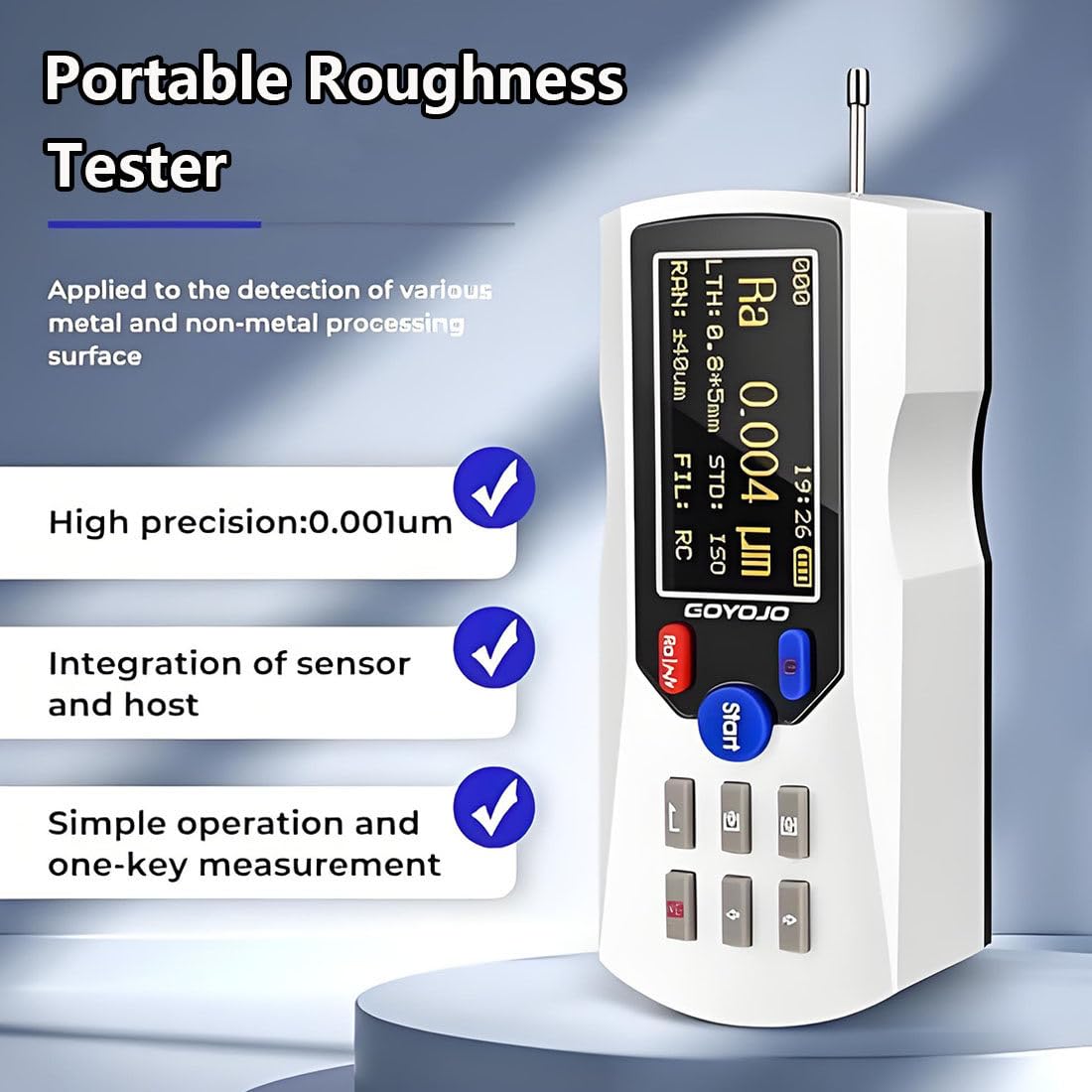 Rugosímetro Digital,Medidor Rugosidad Metales,Rango Medición 160 μm,Alta Precisión 0,001 μm,Pantalla LCD Recargable para Detección Superficies Metálicas Industriales White