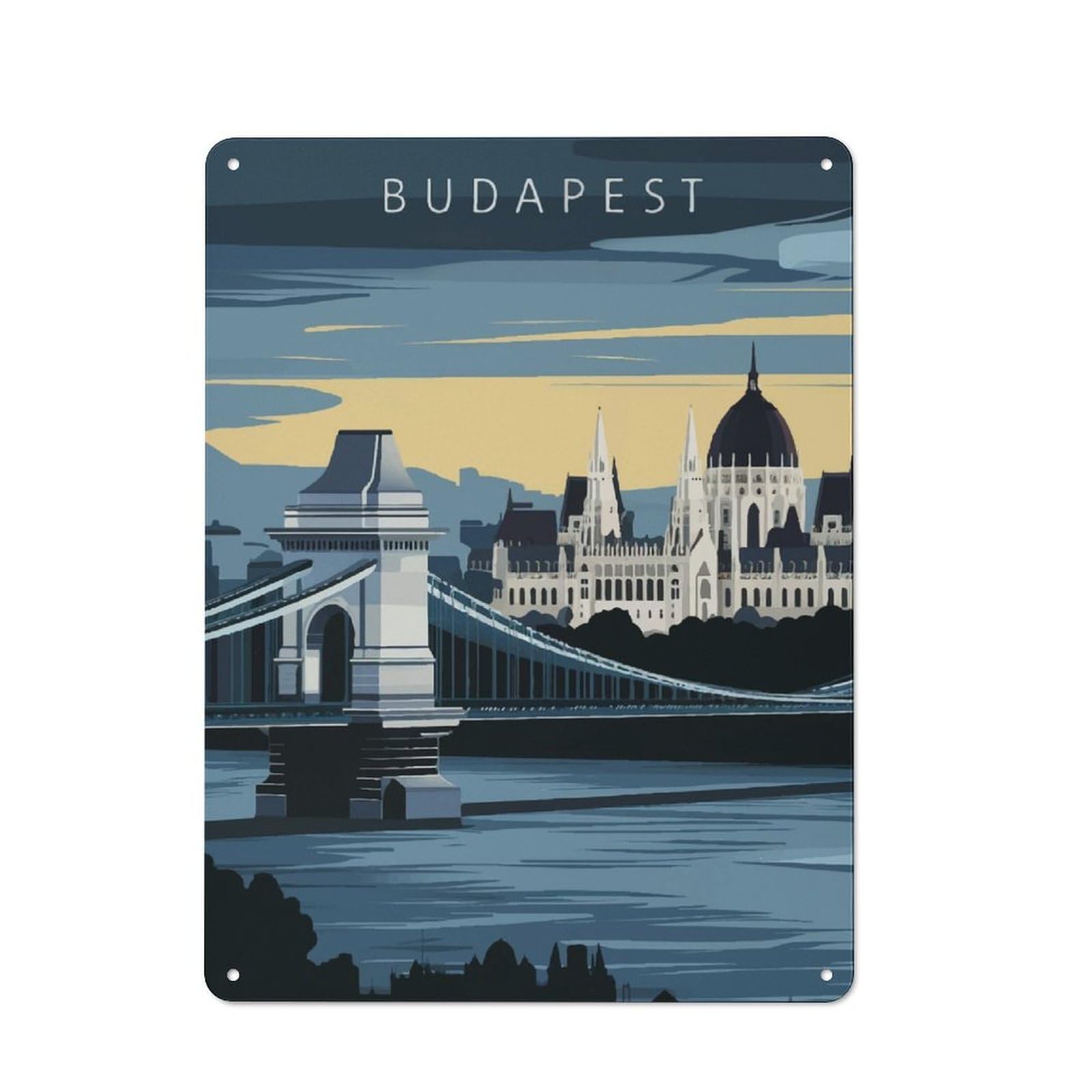 Junmoney Budapest Cityscape Retro Metal Sign 40X30cm For Kitchen Or Home Bar, For Kitchen, Dining Room And Home Bar Wall Decor