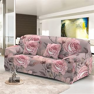 Chickwing Slipcovers Sofa Cover Flowers Printed Settee Couch Sets, 1/2/3/4 Seater Sofa Covers Stretch Fabric Elastic Pet Protector Chair Slipcovers for Sofas Home Decor (Pink rose,3 Seater)
