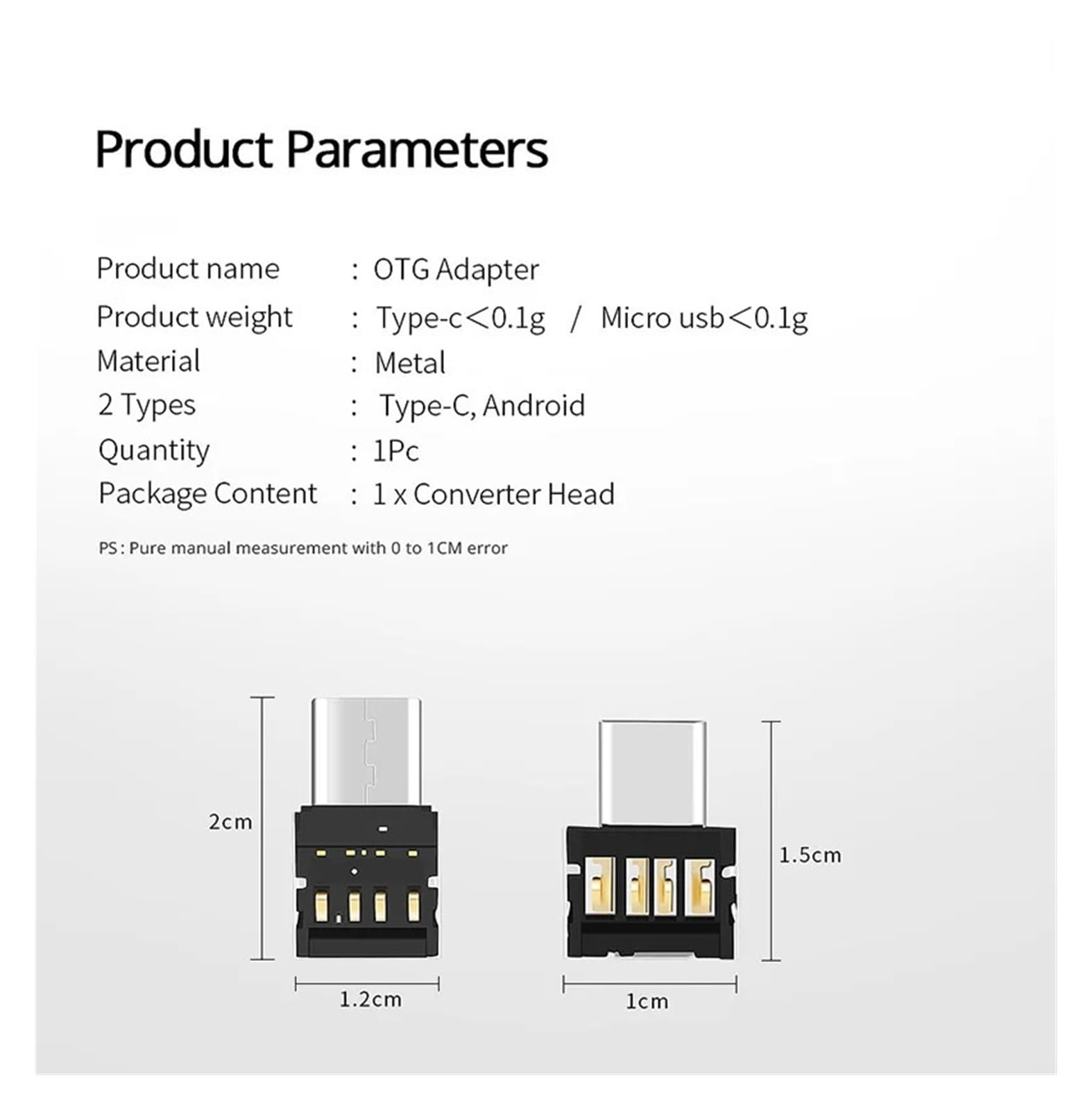 Adaptador USB C OTG tipo C a USB 2.0 hembra conector de datos para teléfono (1 micro USB)