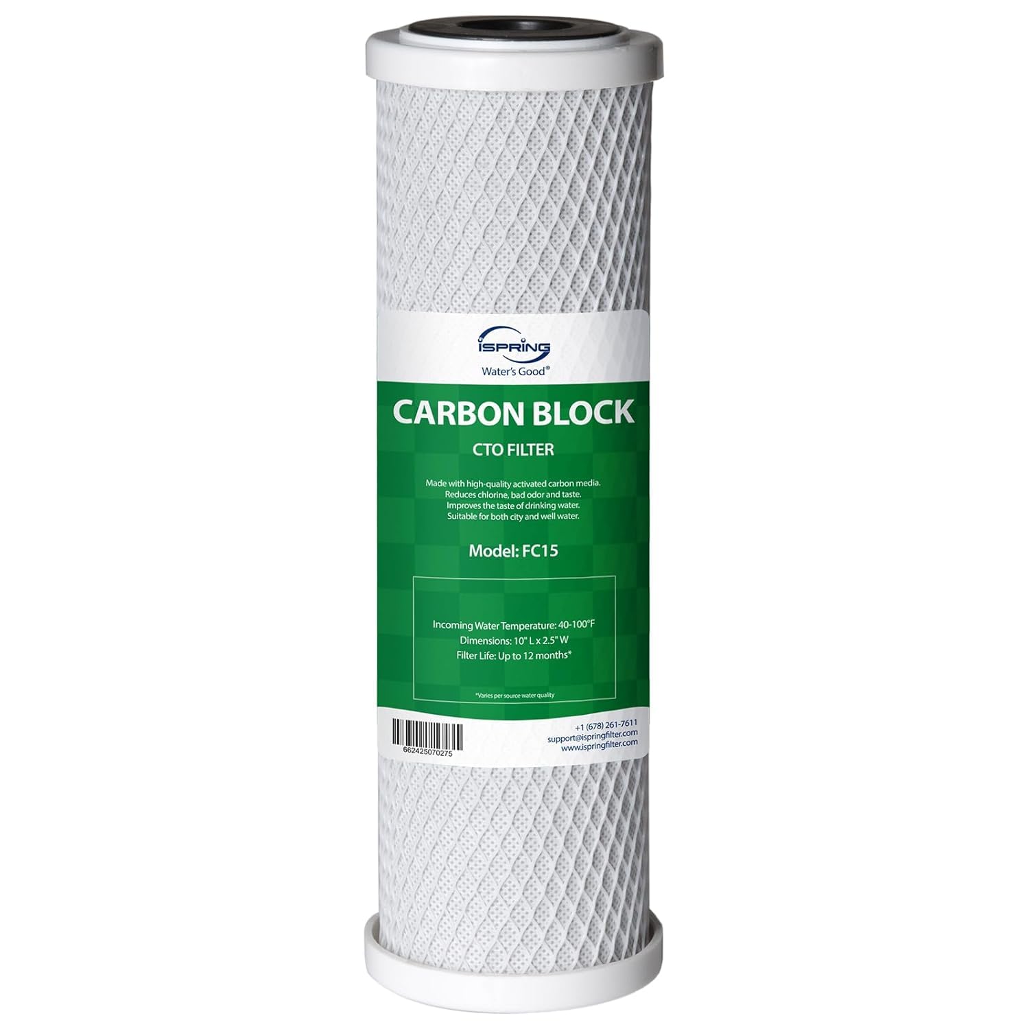 iSpringFC15 5 Micron 10" Replacement CTO Carbon Block Water Filter Cartridge for Under Sink Reverse Osmosis RO Filtration System,10" x 2-1/2", White