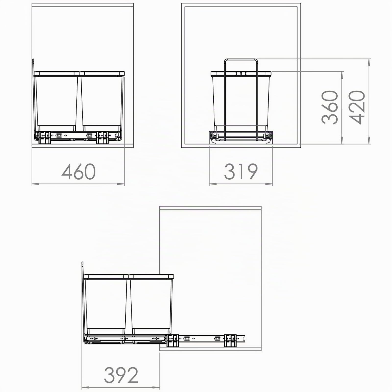 SOTECH Abfallsammler Ecofil PF01 34B4 ab 40 cm | 12+12+12L mit Deckel voll ausziebar Korpusbreite