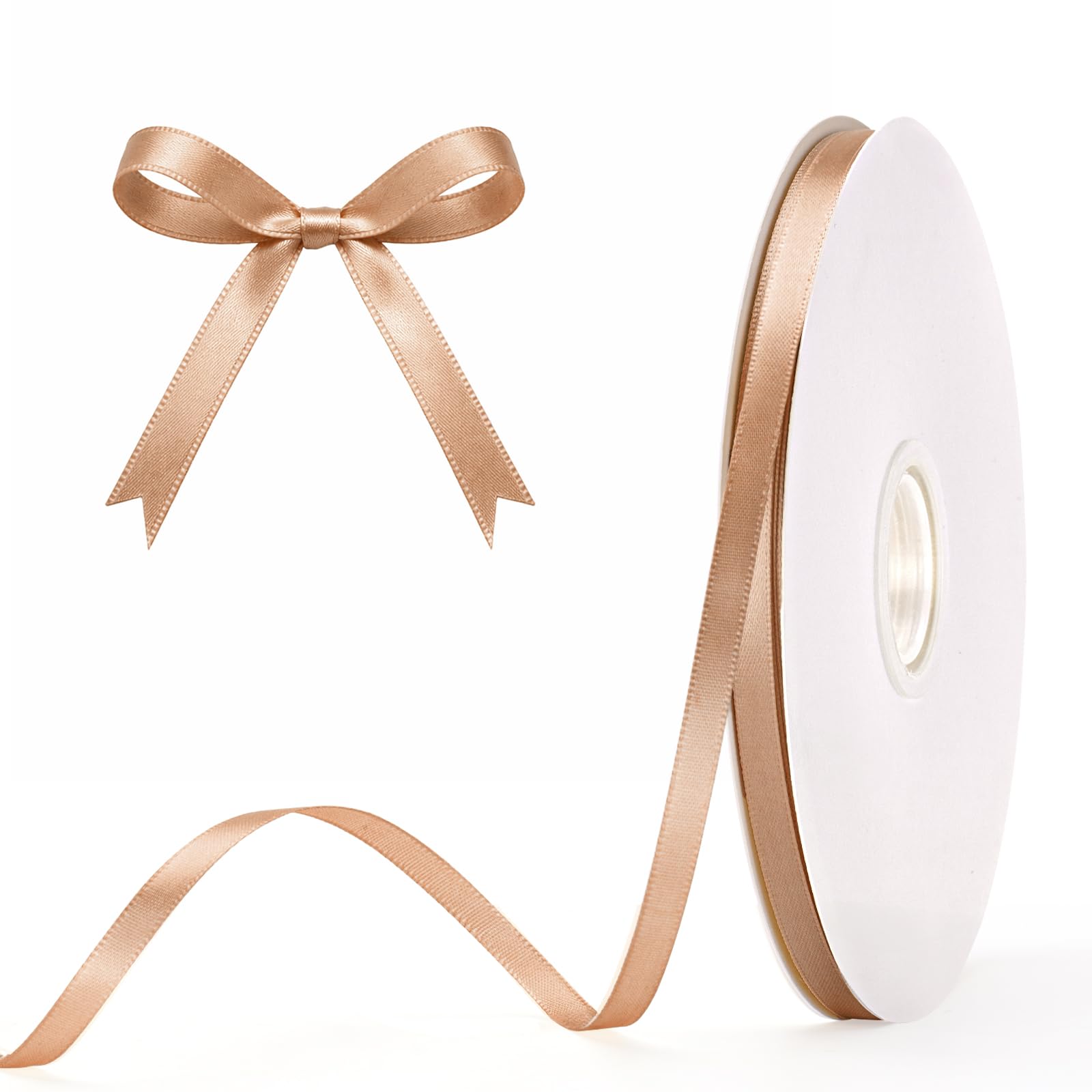 G2PLUS Light Brown Satin Ribbons 6mm: 100Yards Thin Gift Wrapping Ribbon for Wrapping Presents, Making Cards, Craft Projects,Christmas Decorations