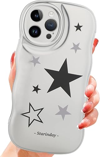 tharlet Funda para iPhone 14 Pro Max Wave con estrellas a prueba de golpes protección contra caídas de policarbonato duro ondulada resistente a los