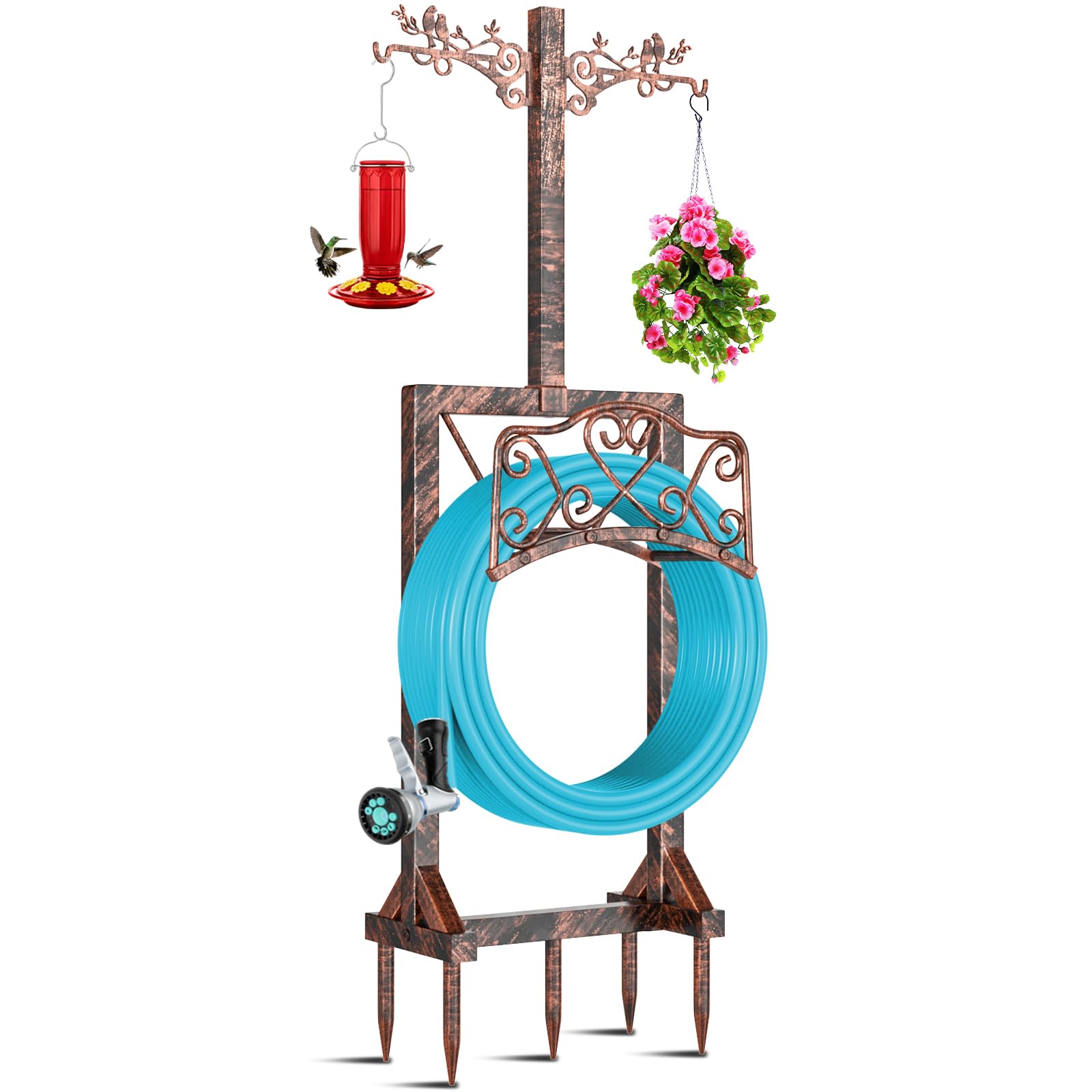 ODSNANIE 160CM Gartenschlauchhalter Freistehend mit 2 Vogelstatuen Haken