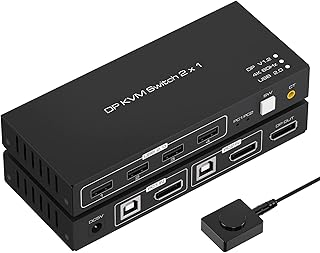 DisplayPort USB Switcher KVM Switch 4K 60Hz DP Selector PC Switching Keyboard Mouse USB HDD Shared USB 2 Input 4 Output DP 2 Input 1 Output Compatible with PC PS4 PS5 Laptop TV Monitor Projector