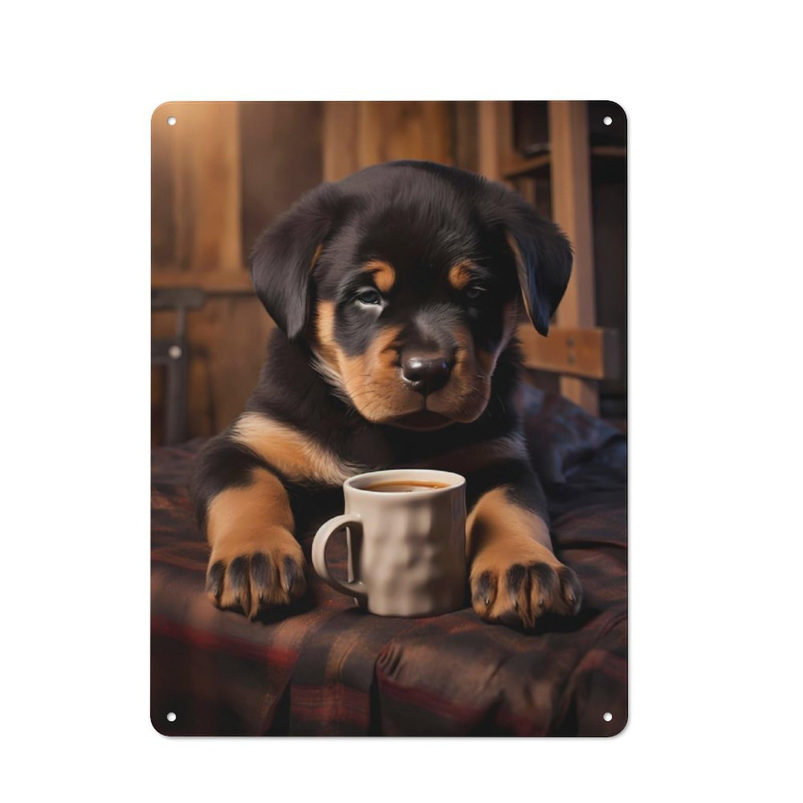 Junmoney Rottweiler Dog Pup Coffee Printed Metal Sign 40X30cm For Pub Or Café, With Clear Industrial Wall Decor Character