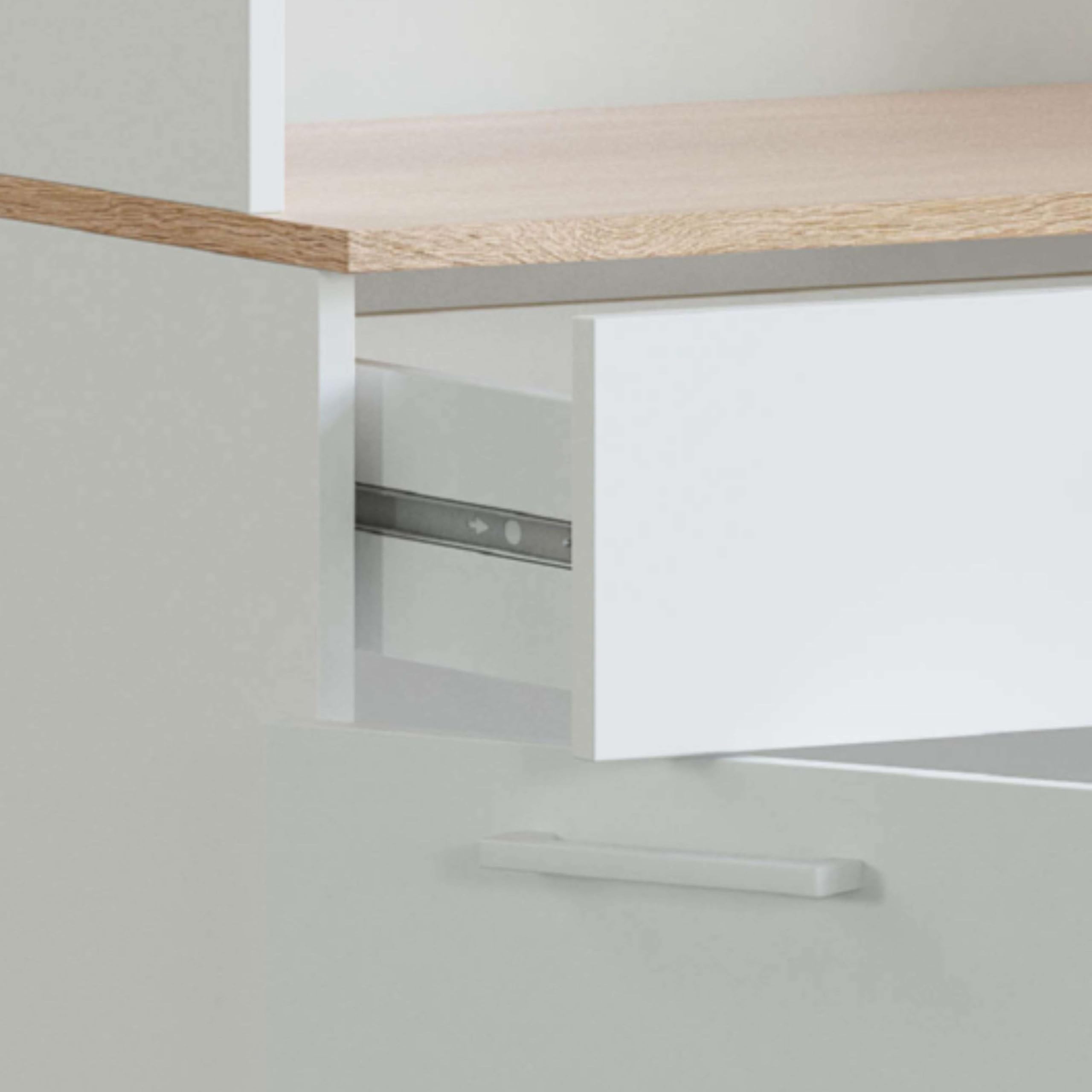 Habitdesign Mueble Auxiliar Cocina 4 Puertas + 1 Cajón, Modelo Kira, Acabado Blanco Artik y Roble Canadian, Medidas: 186 cm (Alto) x 72 cm (Ancho) x 40 cm (Fondo)