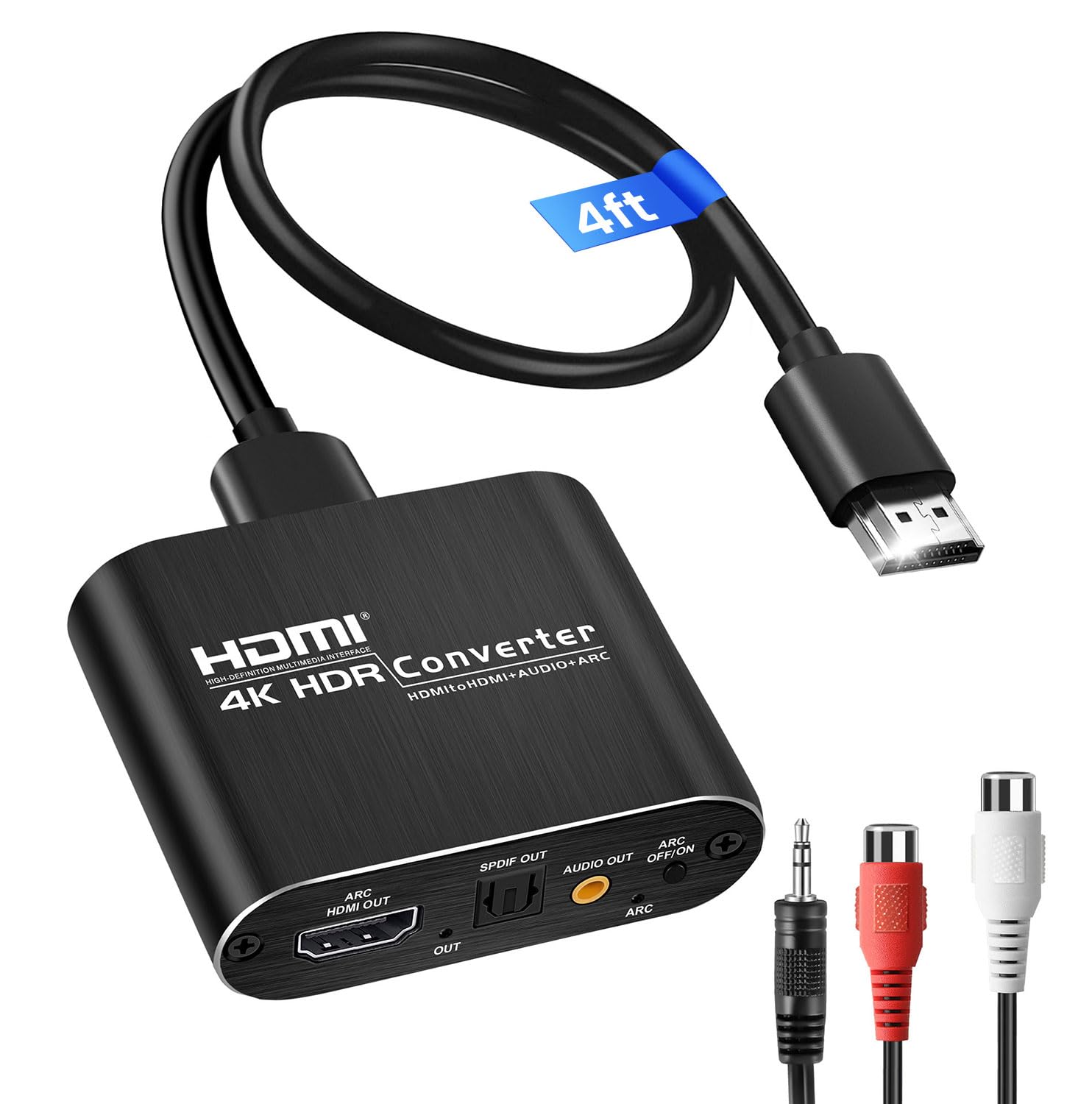 HDMI ARC Audio Extractor 4K@60Hz, HDMI to HDMI + Optical Toslink SPDIF + 3.5mm AUX Stereo, Audio Converter Splitter & Embedder, Supports HDCP2.2, PCM, DTS 5.1, Dolby Digital