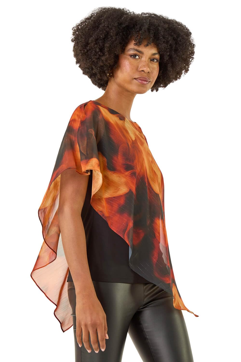 Roman Women's Fire Metallic Asymmetric Overlay Top in Orange | Size: 10
