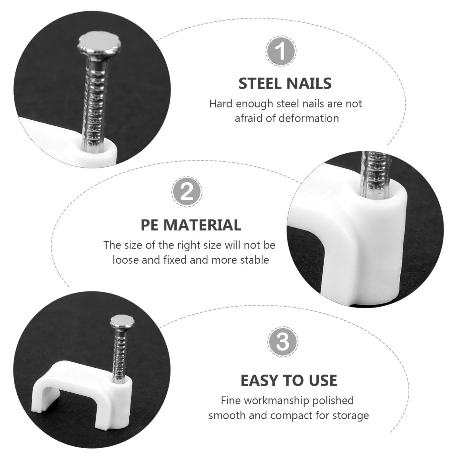 Clip Cavi Elettrici Quadrati 12mm Rinforzati, 5 Confezioni | Pe e Acciaio, Bianco, per Tv Wire e Cable, Ufficio e Casa, Resistente alla Corrosione, Facile da Installare