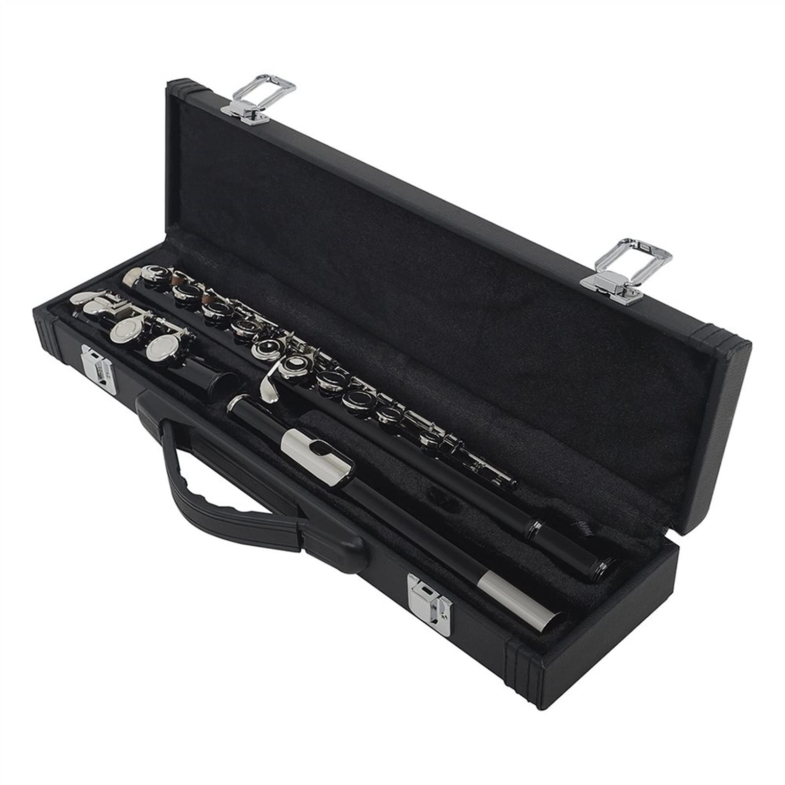 ZUZU Clave De Plata Cupronickel Flauta 16 Agujeros Agujero Cerrado C Tono Flauta Negra Instrumento De Viento De Madera con Estuche Cuero Paño De Limpieza Kit Flauta