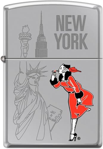 Zippo Windy Girl New York Liberty HP - Encendedor de bolsillo cromado resistente al viento