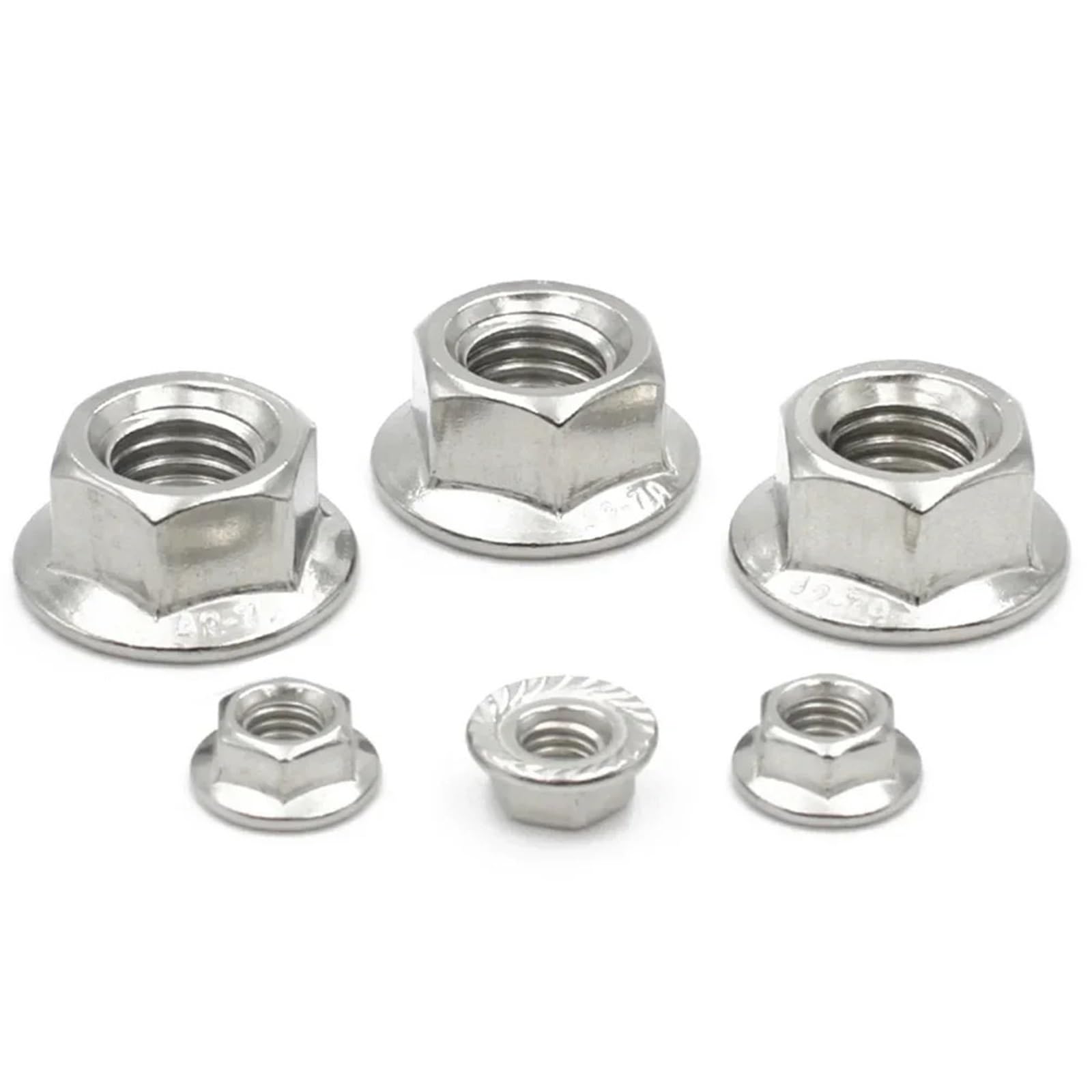 Tuercas Autoblocantes 50/20/10 Uds tuerca de fijación M3 M4 M5 M6 M8 M10 M12 304 tuercas de seguridad de brida hexagonal métrica dentada de acero inoxidable(50Pcs,M12)