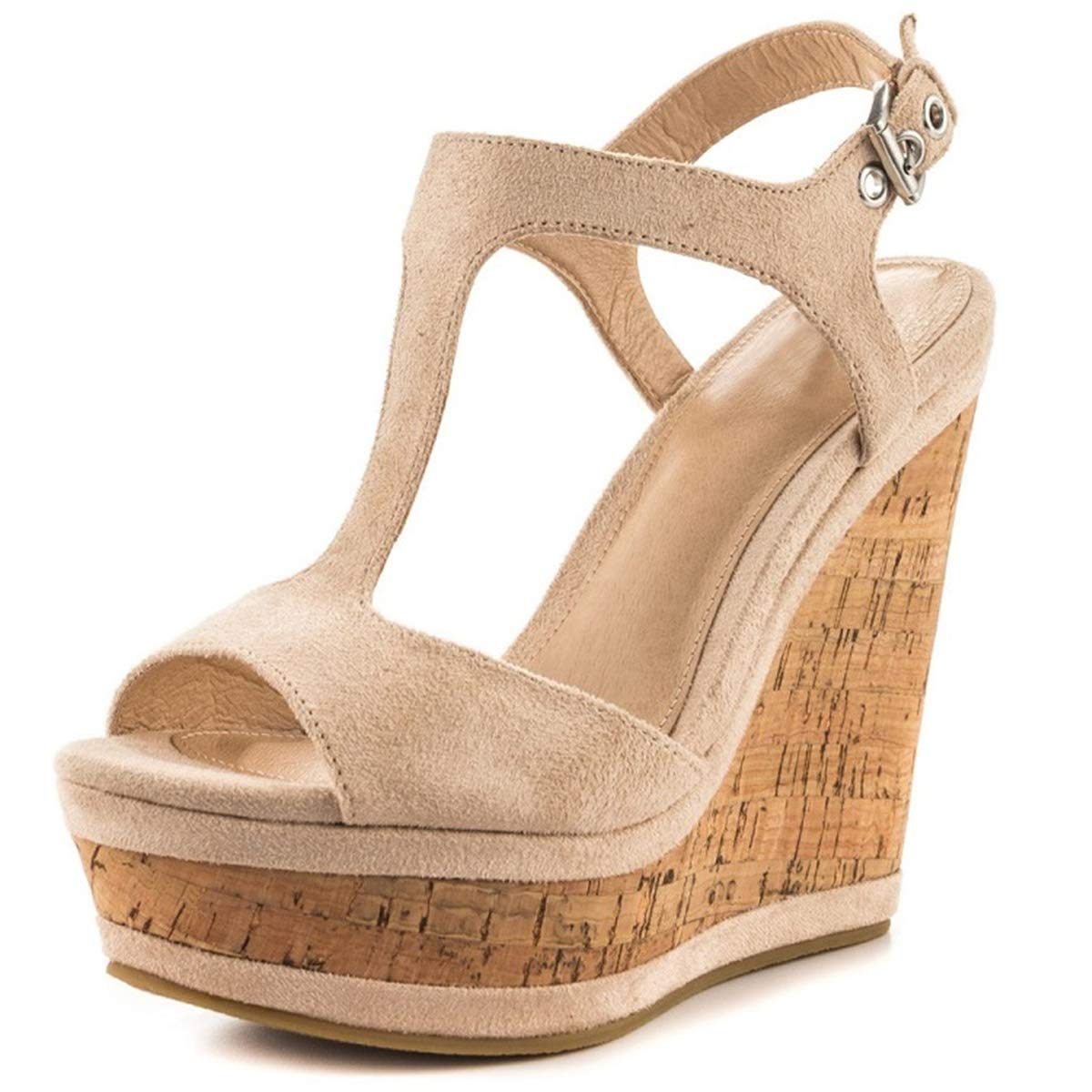 EITHY Wedges for Women, Open Toe Platform T-Strap Sandals Summer Sandals Wooden Platform Wedge Heel