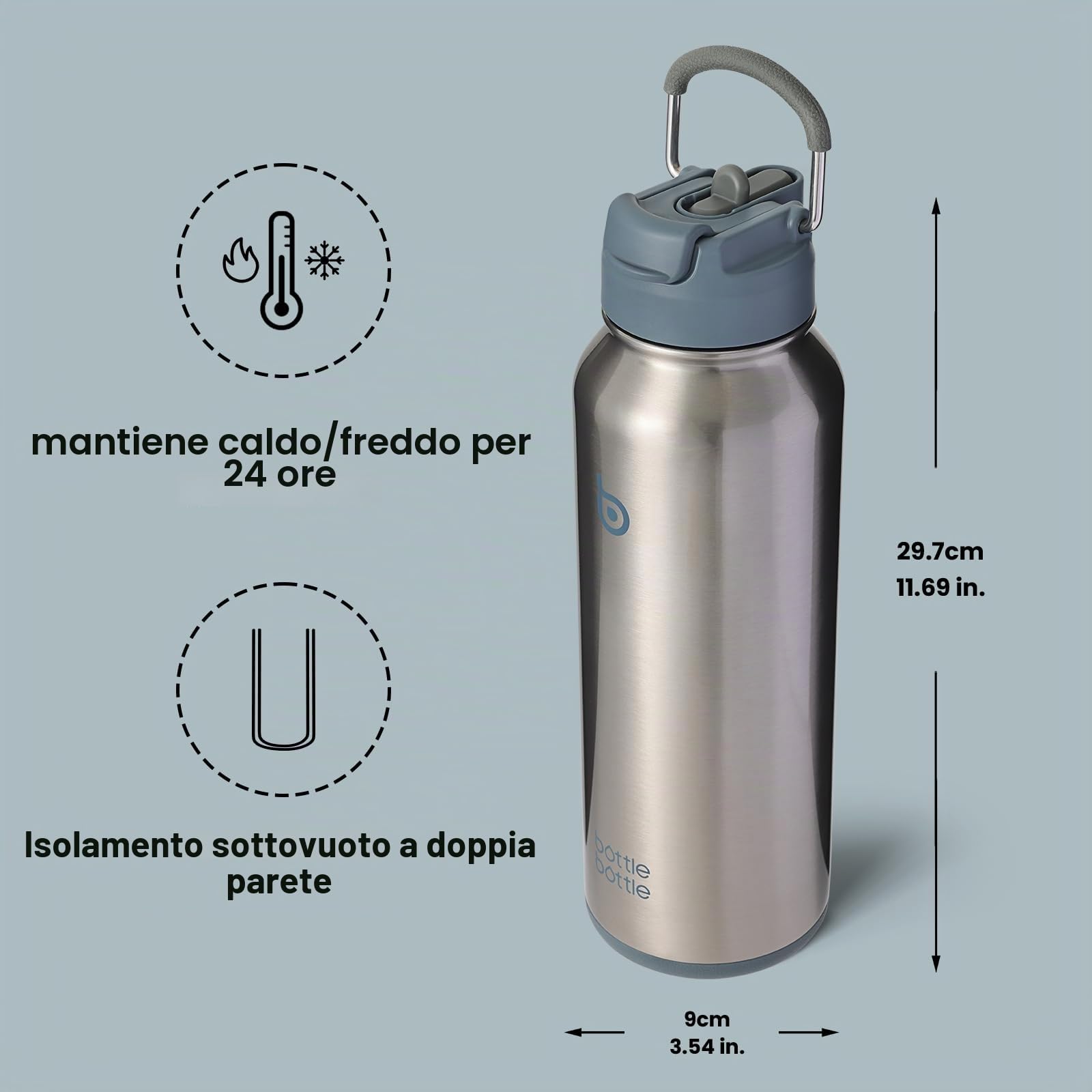 BOTTLE BOTTLE Borraccia termica con cannuccia, borraccia sportiva in acciaio inox con manico, borraccia sportiva per attività all'aperto, per pillole, 1 l (blu terra)