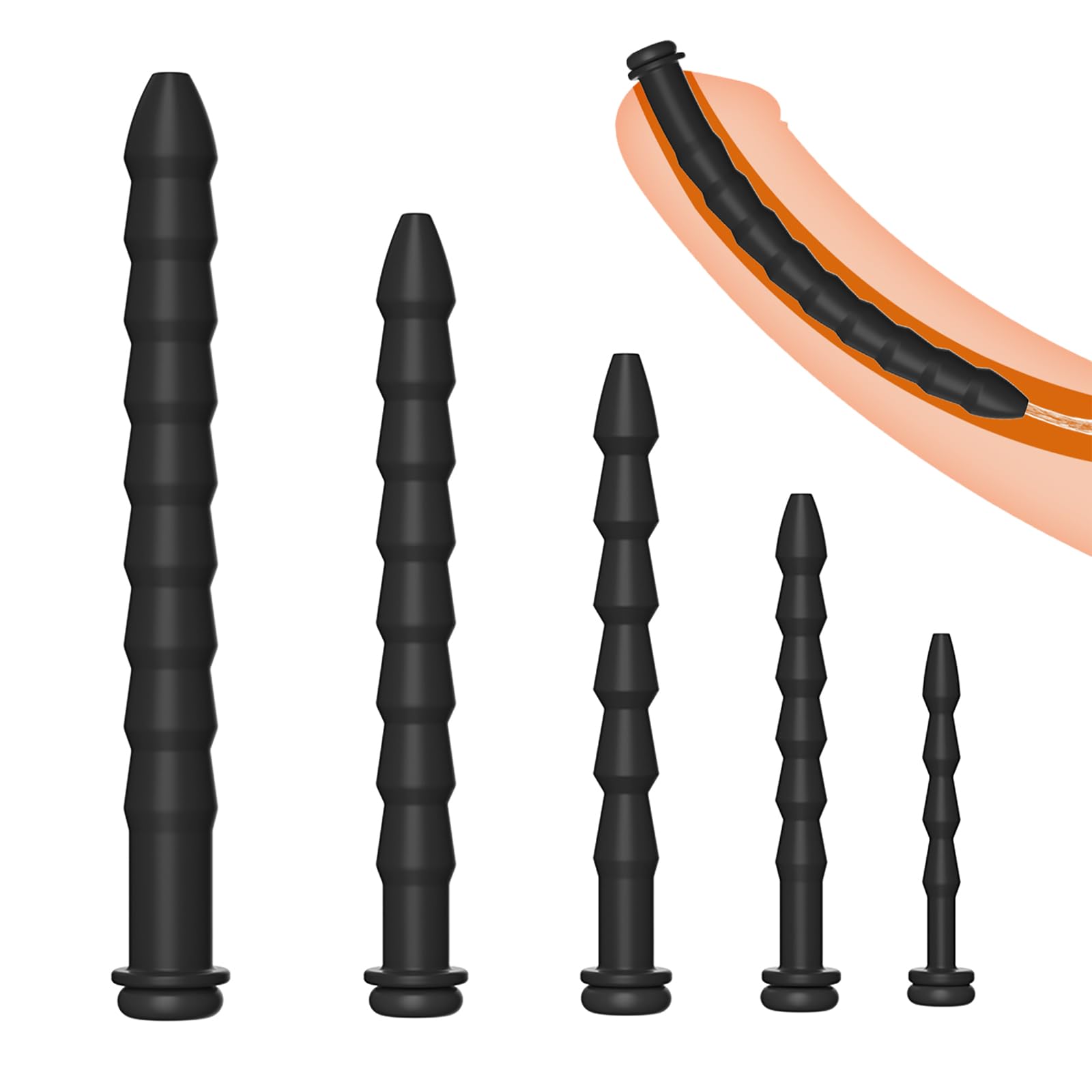 Set 5 Dilatatori per Pene in Silicone Cavo Antiscivolo Plug Uretrale per Masturbazione Maschile Stimolazione Prostata Giocattoli Sessuali BDSM