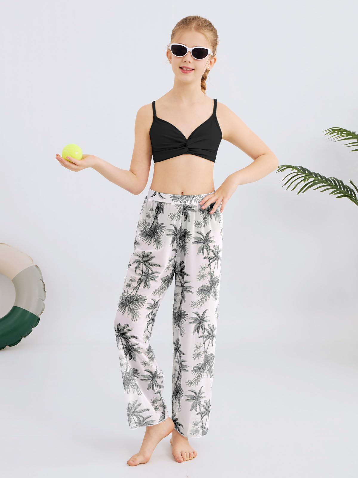 Traje de baño de 3 piezas para niñas, conjunto de bikini entrecruzado, talla 9-16 años