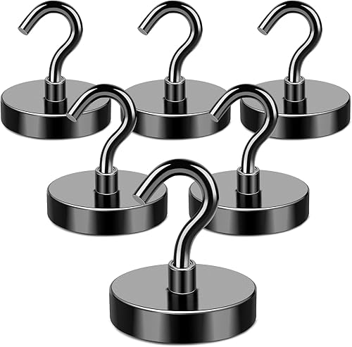 MIKEDE Ganchos magnéticos resistentes, 170 libras + ganchos negros fuertes para refrigerador, ganchos de neodimio de tierras raras con revestimiento
