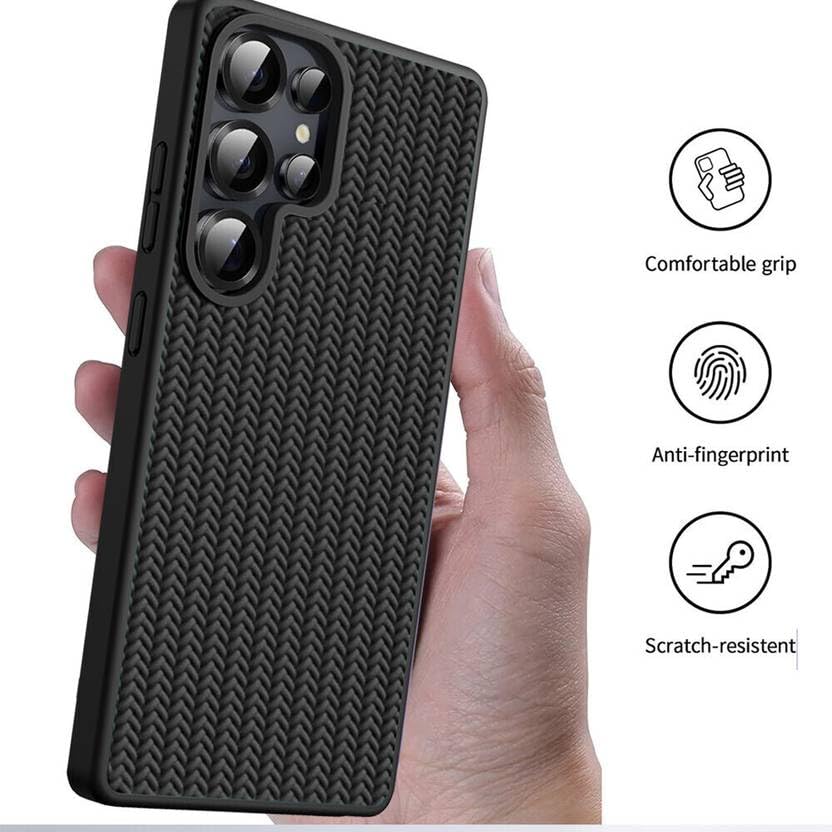 Image of DIZORO Rugged Textured Back Cover Case Compatible for Samsung Galaxy S24 Ultra Anti-Slip Soft TPU Shockproof Cover | Slim Lightweight Protective Back Case-Black