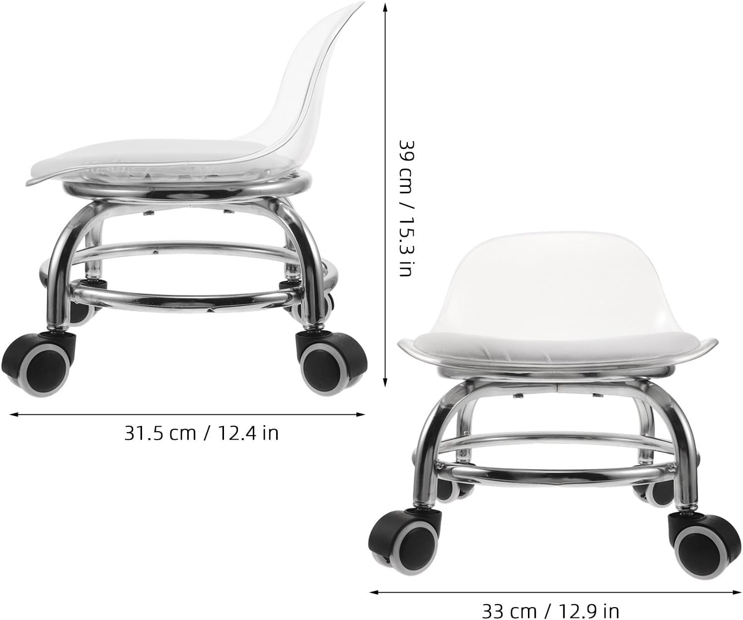 Housoutil Rolling Stool with Backrest, Swivel Seat, Silent Wheels