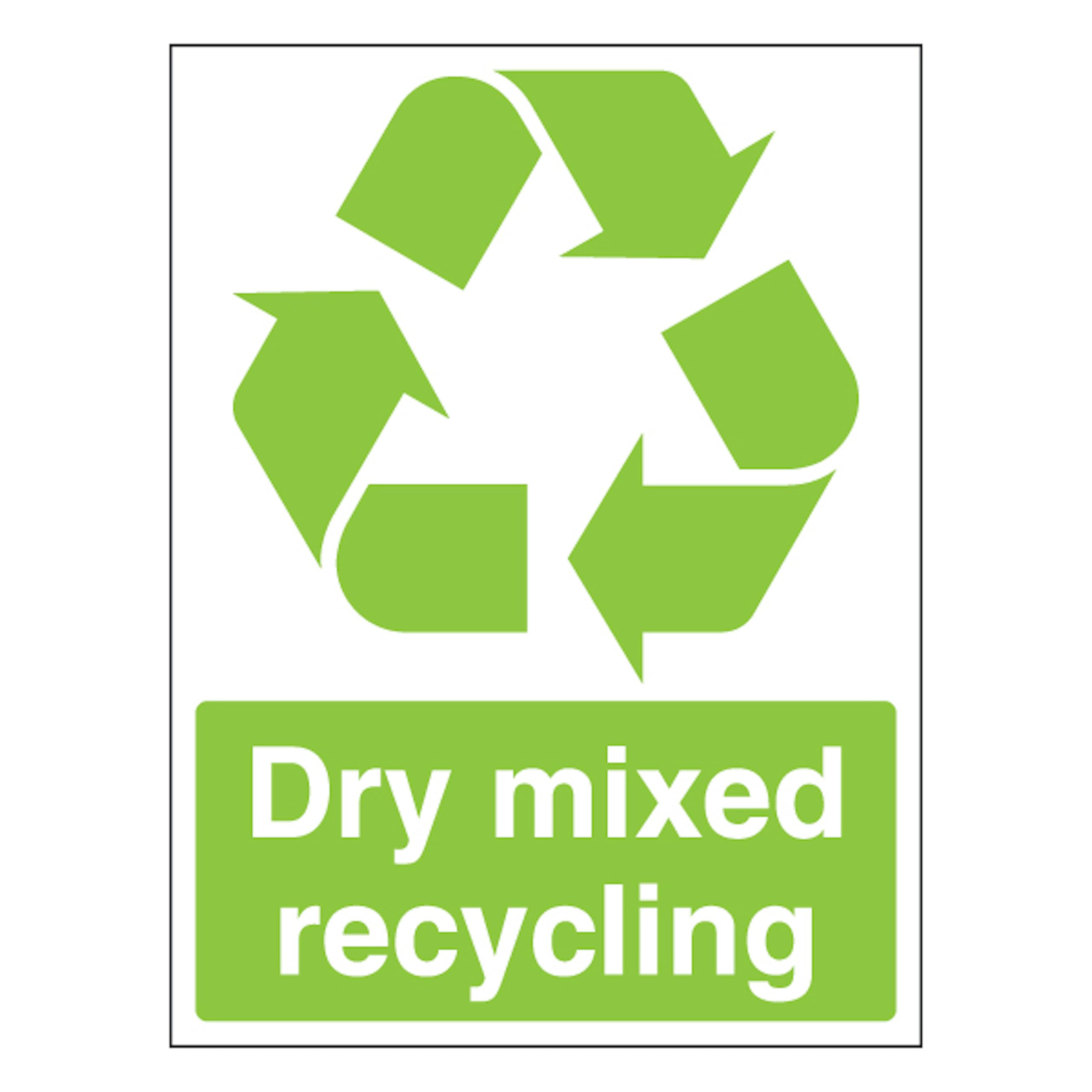 Dry Mixed Recycling - Recycling Symbol 150 x 200 mm - 2mm Super-Tough Rigid Plastic