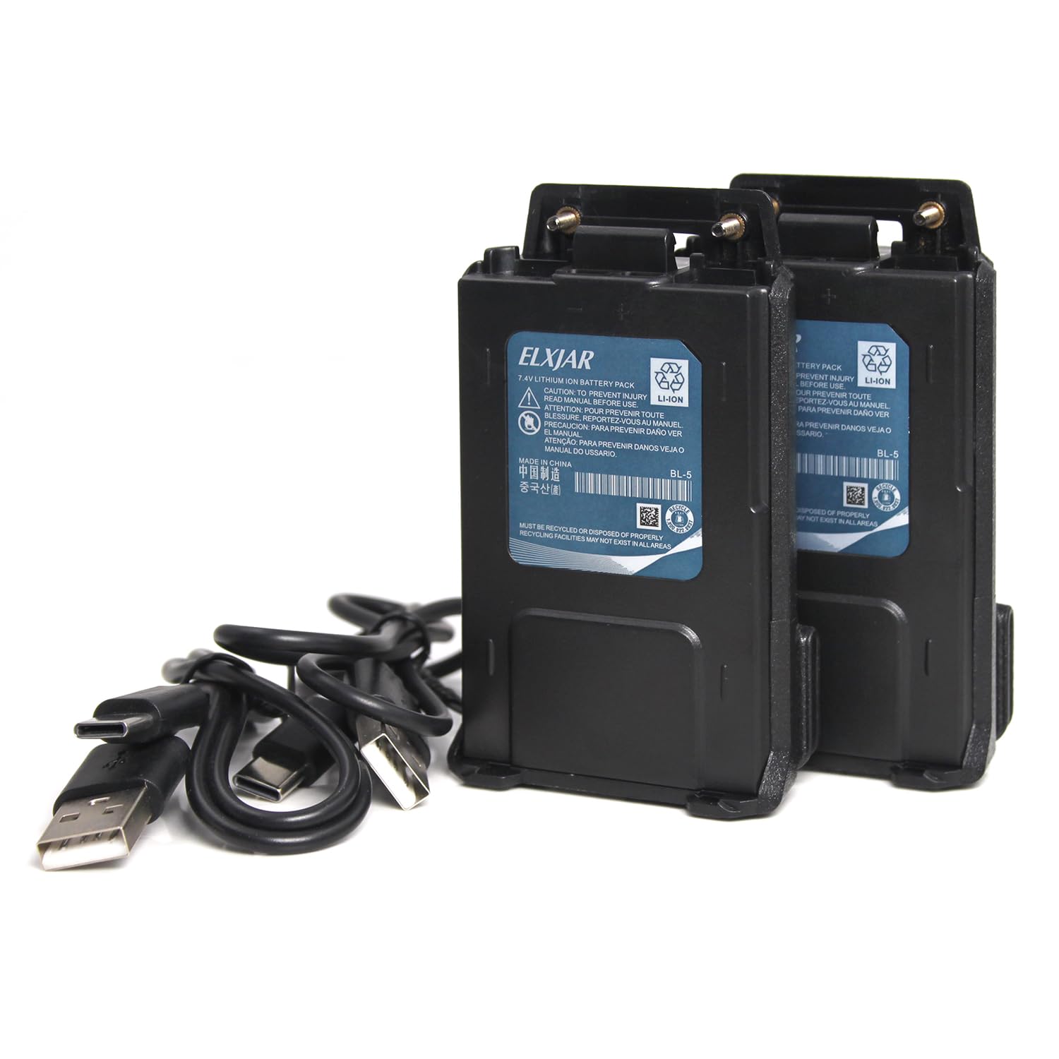 hflexgrad (2-Pack) 7.4V 2500mAh BL-5 Extended Battery Replacement with USB-C Cable for UV-5R UV-5RTP UV-5R Plus UV-5RX3 BF-F8HP RD-5R UV-5X3 BF-F9 Two-Way Radios