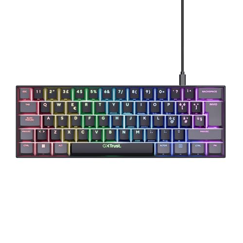 GXTrust 867 Acira Tastiera Meccanica 60% Layout Italiano QWERTY, Mini Tastiera Retroilluminata RGB, Tasti a Doppia Funzione, USB Tastiera Gaming Programmabile PC Laptop Portatile - Nero - Tastiera gaming - Immagine 1