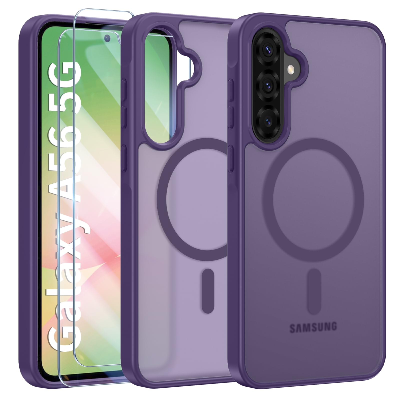 Opkiegrn Magnetisch HandyHülle Kompatibel mit Samsung Galaxy S22 Kompatibel mit MagSafe mit 2 Schutzfolie,Vollständiger Kameraschutz, Stoßfest Dünn Durchscheinende Matt SchutzHülle (Grau)