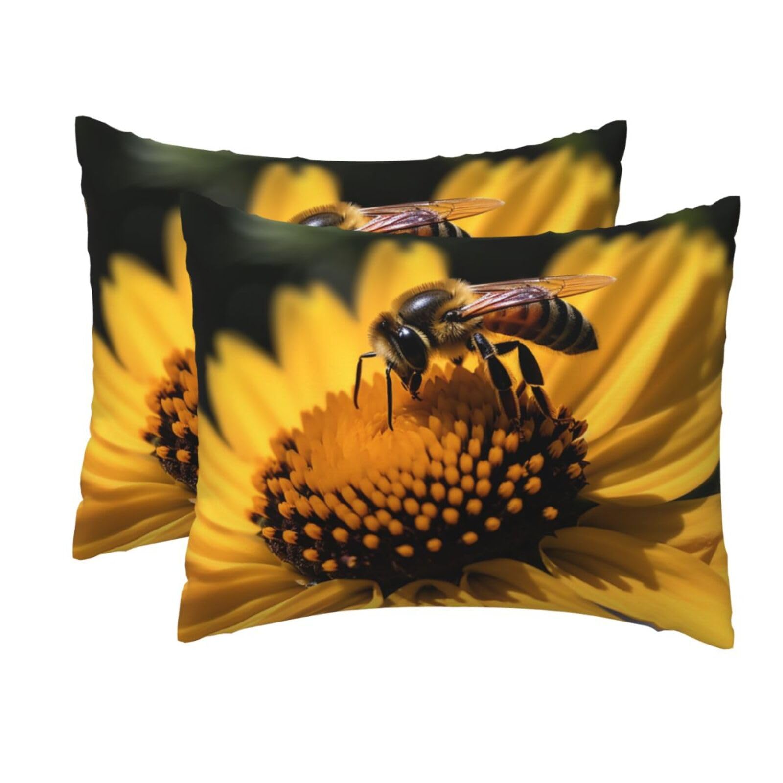 2 Pack Standard Pillow Cases with Hidden Zipper, Soft Breathable Pillow Covers for Hair and Skin, Yellow Flower with Black bee Pillowcases 20"x26" Bed Pillow Protectors Cover for Sleeping Gifts