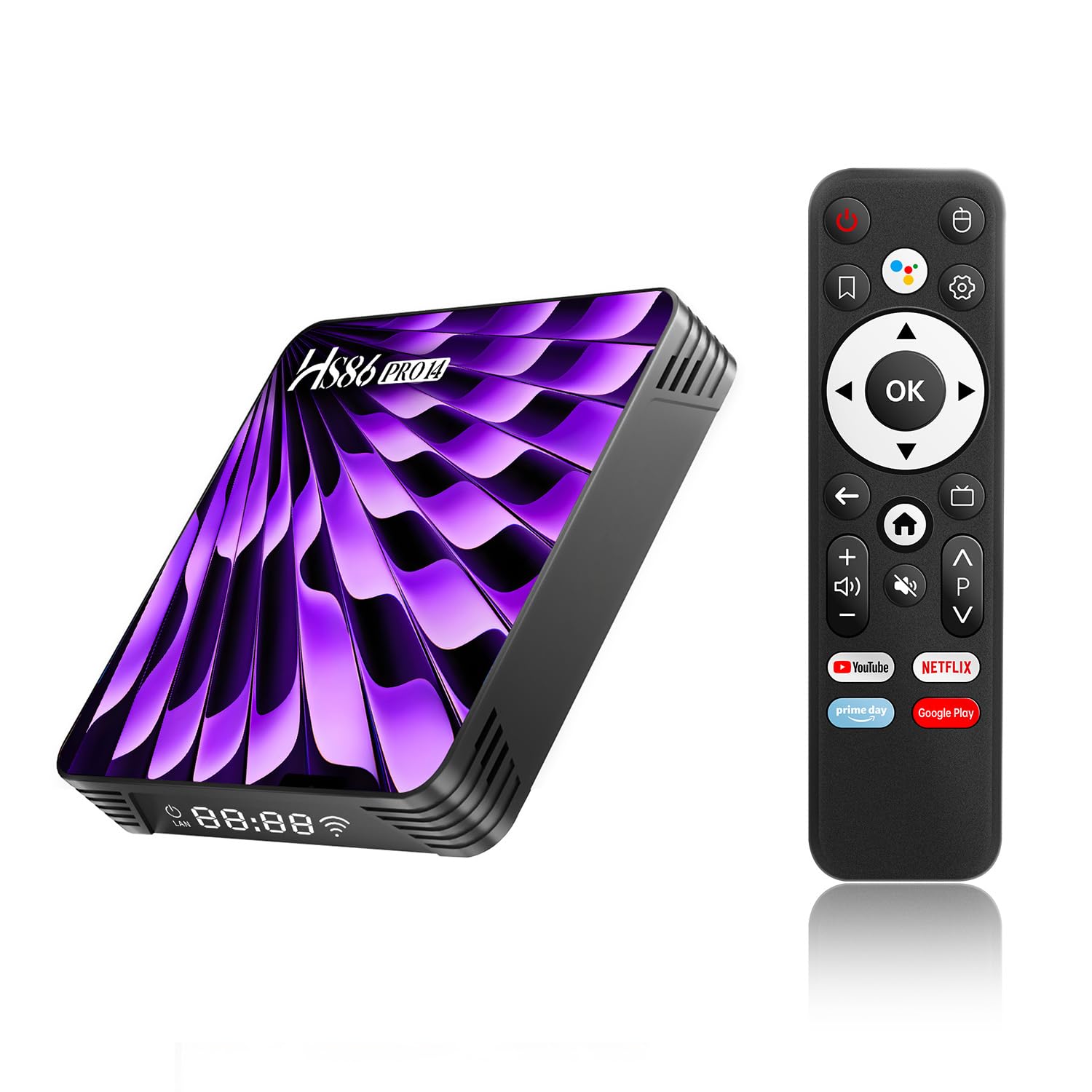 Smart TV Box Android 14.0, 2026 HD 8K Android Box RK3518 RAM 2G ROM 16G Supporto WiFi6 Enternet 10/100M BT 5.0 USB 3.0 Internet TV Box HD 8KHDR10+ Smart Client Media Streaming Voice Remote HS86 PRO14