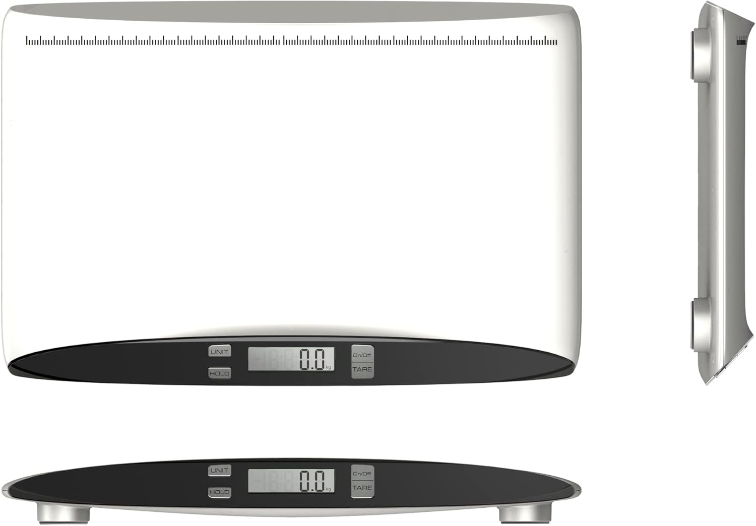 Redmon Weigh to Grow Precision Digital Baby Scale, top, front, and side views