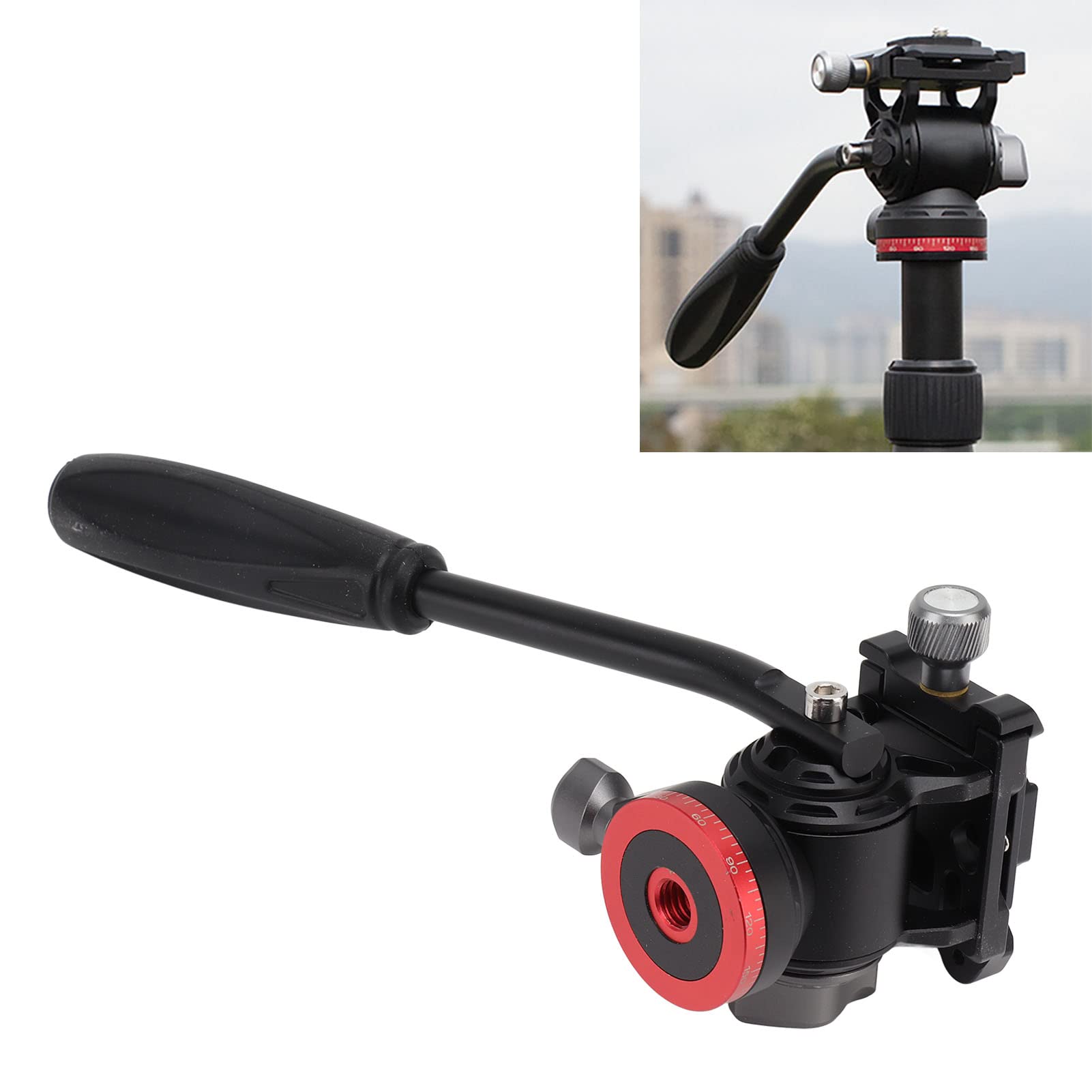 Cabezal de bola para trípode de cámara, cabezal de trípode de vídeo hidráulico de amortiguación de 360 grados, mango ajustable con tapón en L para cámaras SLR Micro SLR, cabezal fluido compacto de
