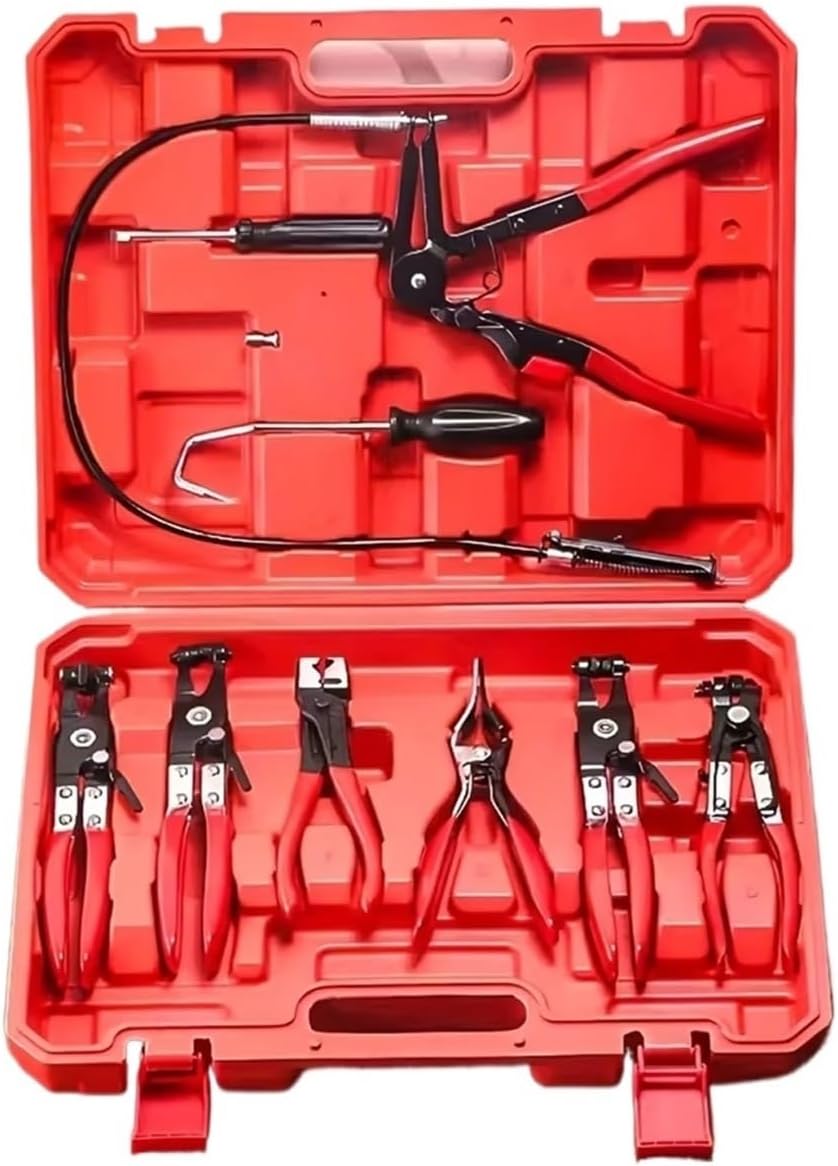 Pipe Expander, 9pcs Wire Long Reach Hose Clamp Pliers Set Fuel Oil Water Hose Auto Tools,Hose Clamp Pliers for Fuel Oil & Water Hoses,Red
