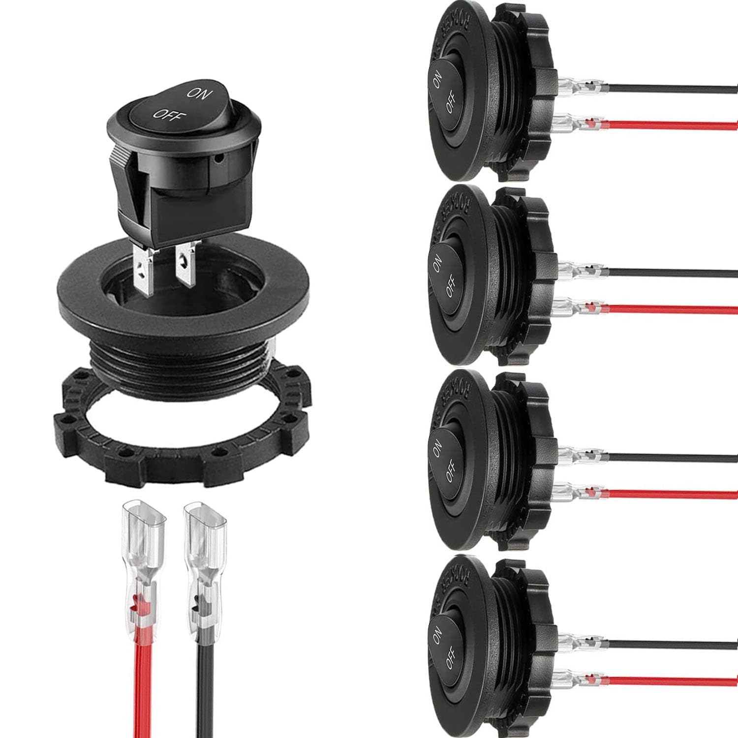 RUNCCI-YUN 5Pcs Interruptor Basculante Redondo, Interruptor de Tipo Redondo 12V, 2 Pines ON/OFF interruptor con Carcasa Para Automóviles, Embarcaciones, Electrodomésticos, 6A / 250v, 10A / 125V