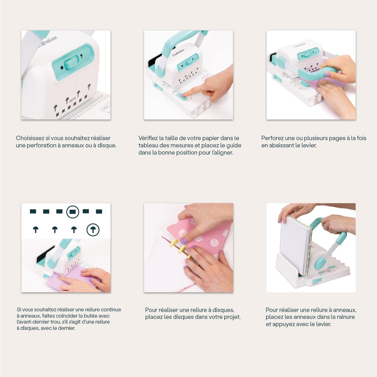 Craftelier Mini relieuse Minty Duo Binding Machine 1 pouce anneaux disques 23,5 x 16 x 21 cm