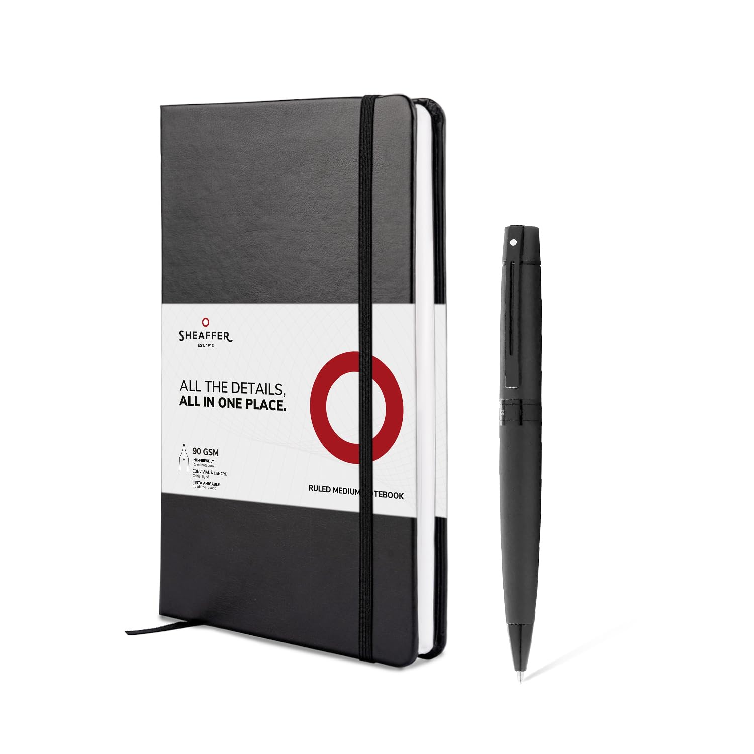 Sheaffer Geschenkset 300 | G9343 Mattschwarz mit poliertem schwarzem Rand, Kugelschreiber mit mittlerem Notizbuch | Premium-Geschenkset