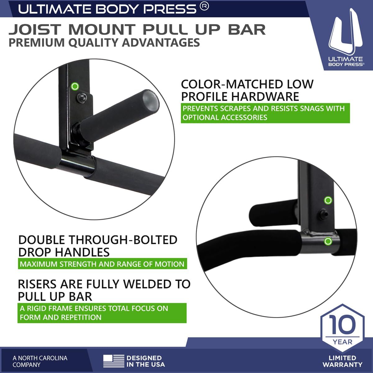 Black Steel Joist Mount Pull Up Bar with Multiple Grip Positions
