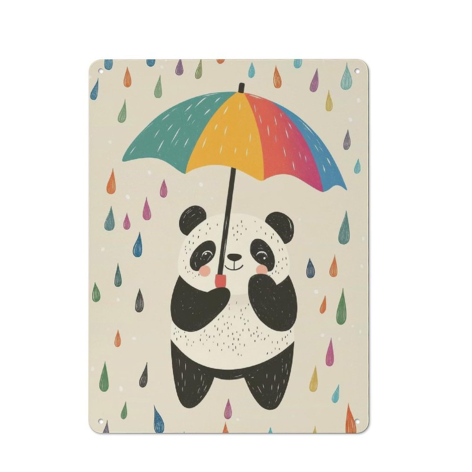 Junmoney Panda With Umbrella In Rain Vintage Retro Metal Sign 40X30cm Featuring Garage Wall Decor For Garage, Workshop, Shed Or Utility Room