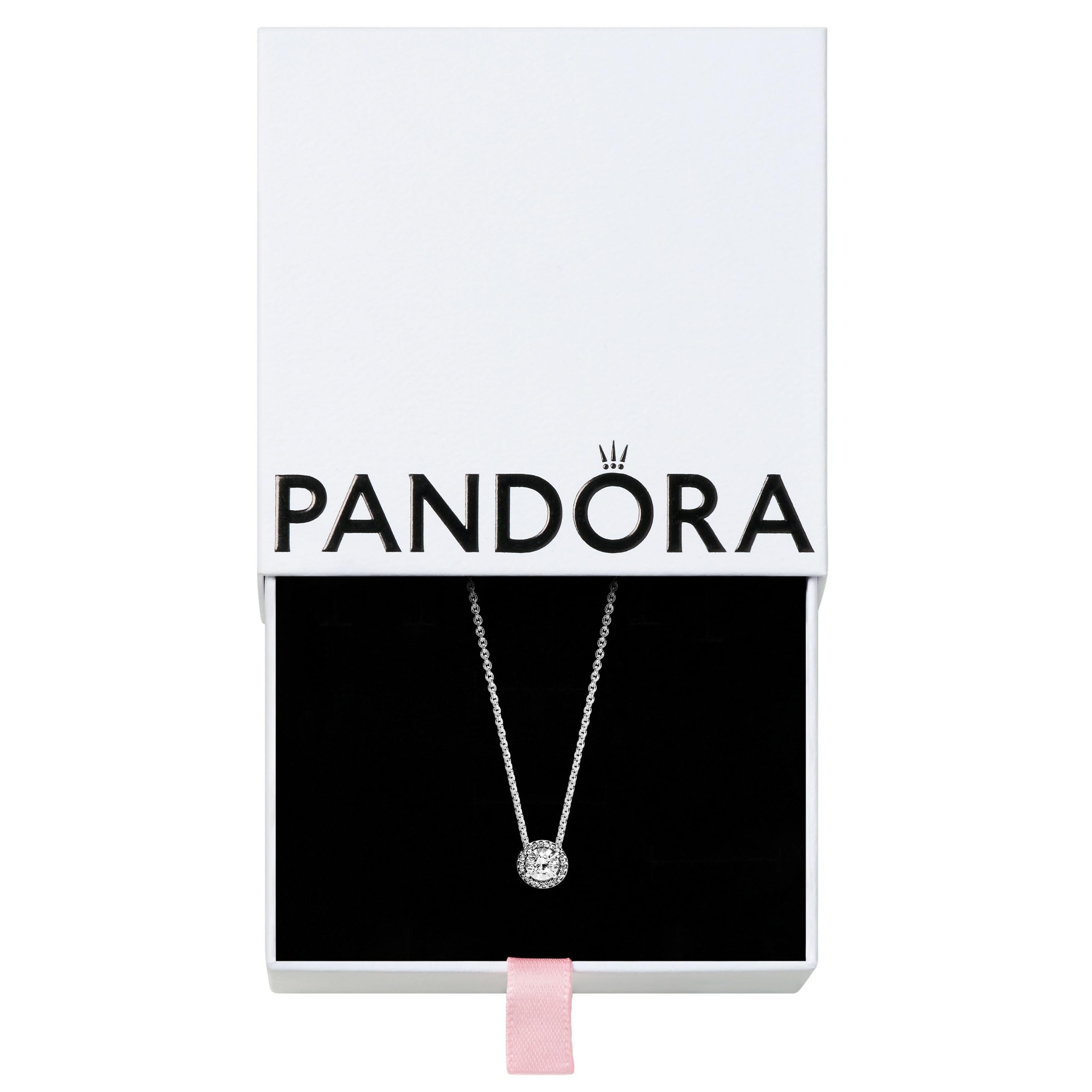 PANDORARound Sparkle Halo Necklace - Adjustable Necklace with Lobster Clasp - Gift for Her - Sterling Silver & Cubic Zirconia - With Gift Box - 17.7"